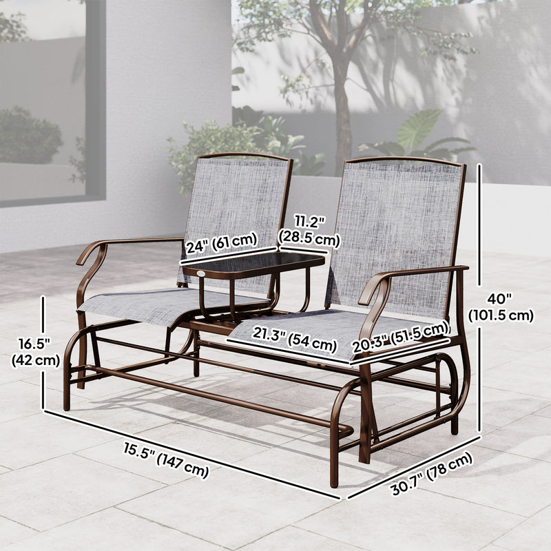 Outsunny - Patio Glider Rocking Chair 2 Person Outdoor Loveseat Rocker Garden Furniture Bench, Grey