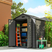 6x4.5FT Plastic Shed, Lockable Garden Tool Storage House with Double Doors and Vent, Grey