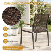 Costway - Hand-Woven PE Patio Dining Chairs Set of 4 with Acacia Wood Armrests for Yard-Beige