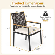 Costway - Hand-Woven PE Patio Dining Chairs Set of 4 with Acacia Wood Armrests for Yard-Beige