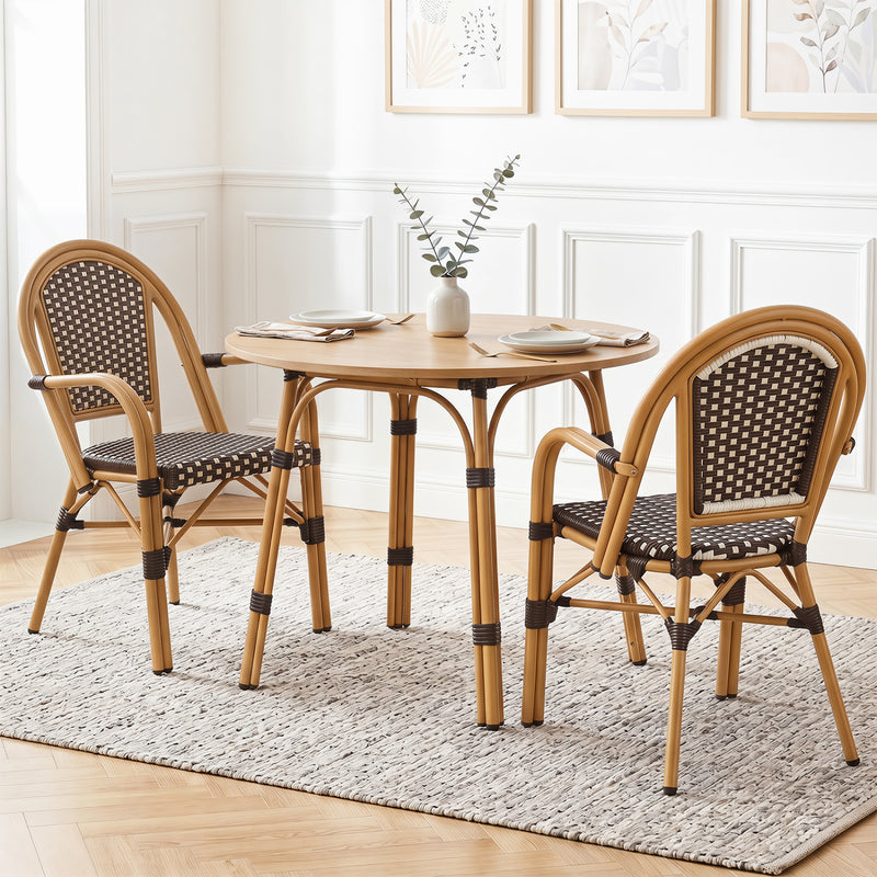 Costway - Hand-Woven PE Wicker Outdoor French Bistro Chairs Set of 2-Brown
