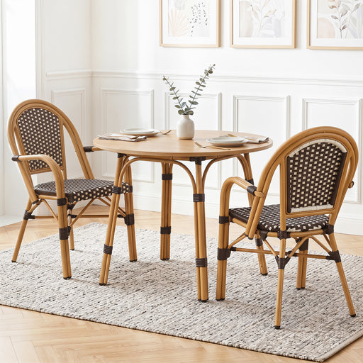 Costway - Hand-Woven PE Wicker Outdoor French Bistro Chairs Set of 2-Brown
