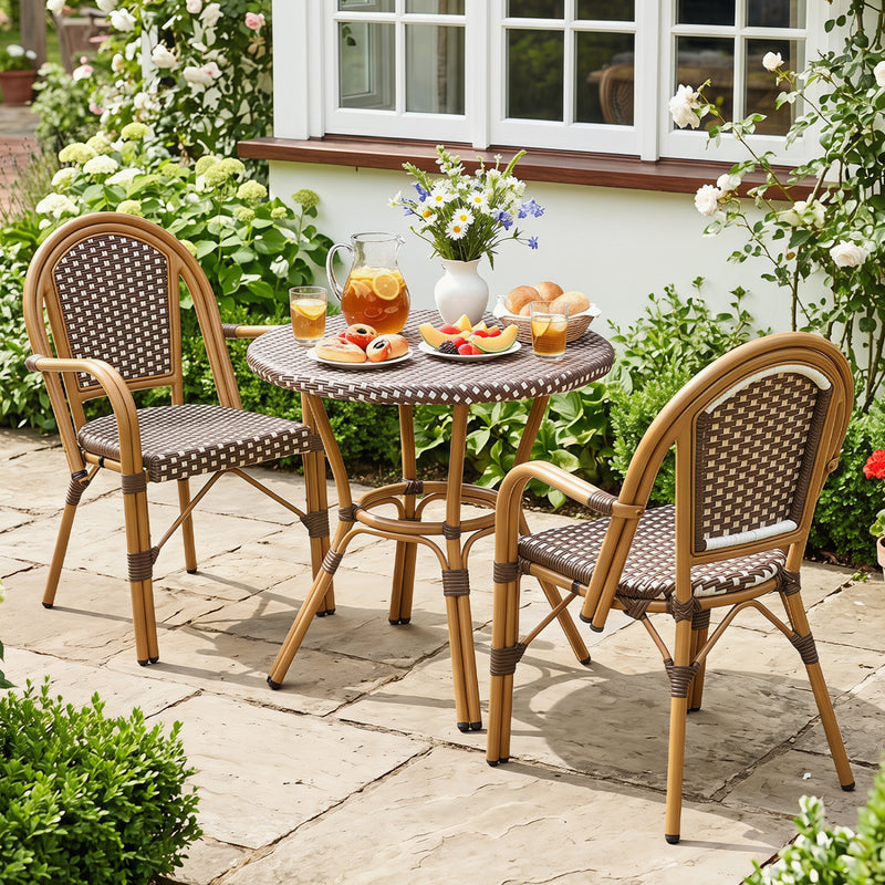 Costway - Hand-Woven PE Wicker Outdoor French Bistro Chairs Set of 2-Brown