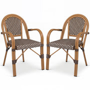 Costway - Hand-Woven PE Wicker Outdoor French Bistro Chairs Set of 2-Brown