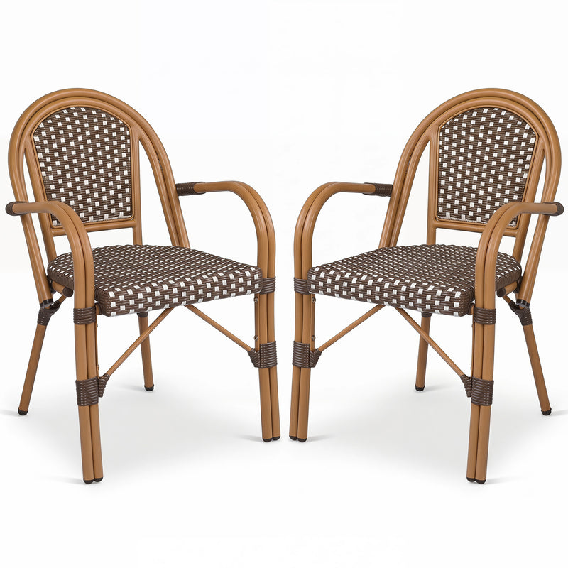 Costway - Hand-Woven PE Wicker Outdoor French Bistro Chairs Set of 2-Brown