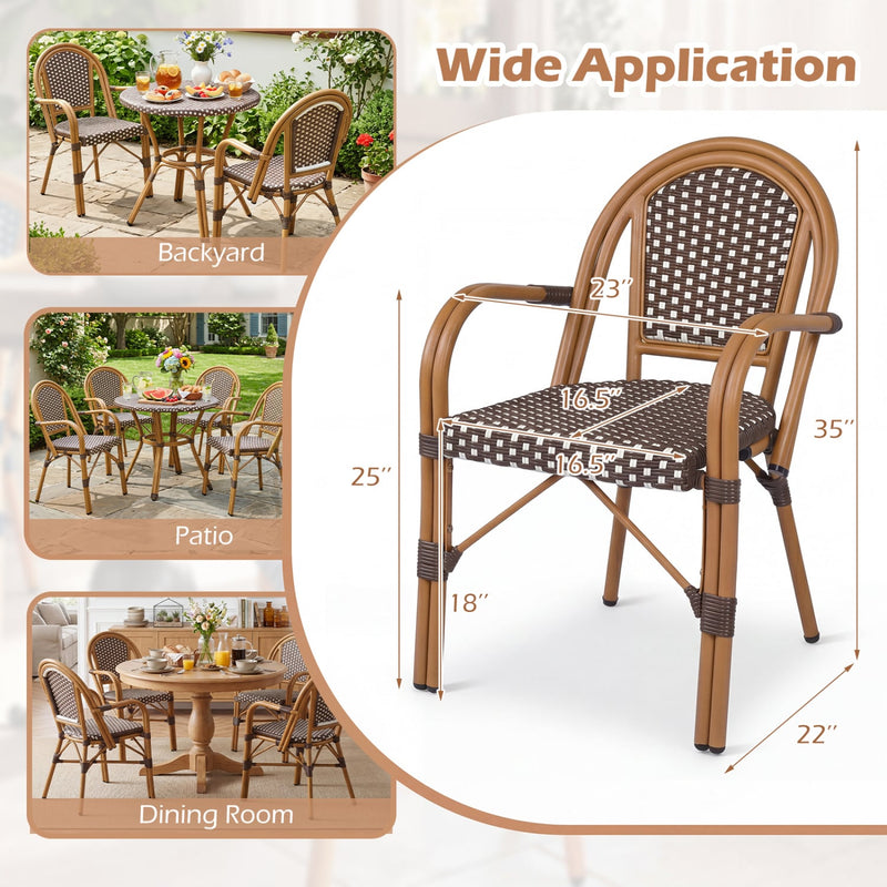 Costway - Hand-Woven PE Wicker Outdoor French Bistro Chairs Set of 2-Brown
