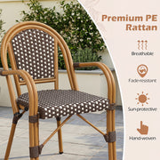 Costway - Hand-Woven PE Wicker Outdoor French Bistro Chairs Set of 2-Brown