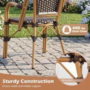 Costway - Hand-Woven PE Wicker Outdoor French Bistro Chairs Set of 2-Brown