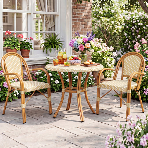 Costway - Hand-Woven PE Wicker Outdoor French Bistro Chairs Set of 2-Yellow