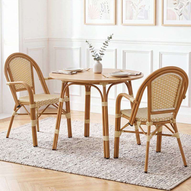 Costway - Hand-Woven PE Wicker Outdoor French Bistro Chairs Set of 2-Yellow