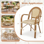 Costway - Hand-Woven PE Wicker Outdoor French Bistro Chairs Set of 2-Yellow