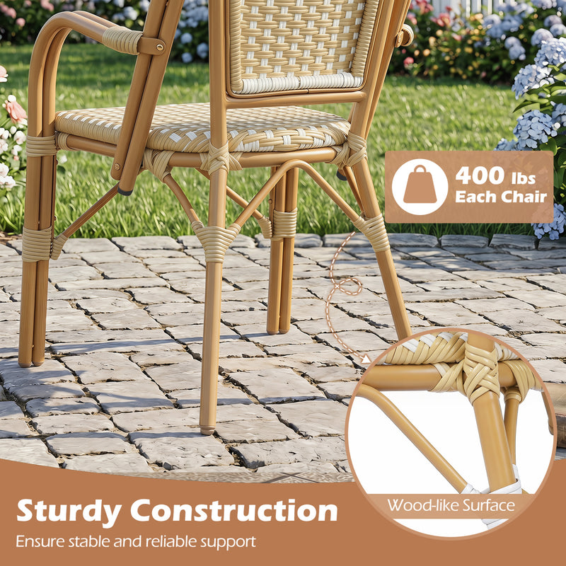 Costway - Hand-Woven PE Wicker Outdoor French Bistro Chairs Set of 2-Yellow