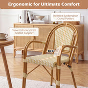 Costway - Hand-Woven PE Wicker Outdoor French Bistro Chairs Set of 2-Yellow