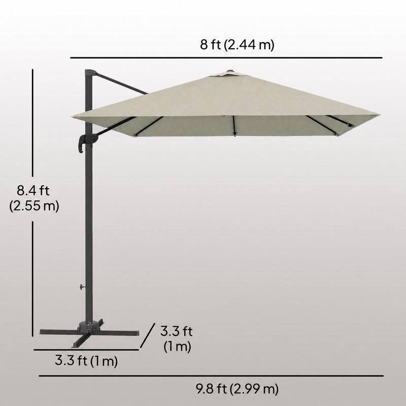 8 FT Aluminium Cantilever Patio Umbrella with 360° Rotation, Cross Base, Crank and Tilt for Garden, Patio, Light Grey