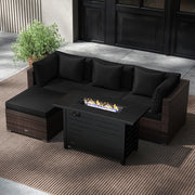 Costway - Heavy-duty Frame Rattan Sofa Set with 60000 BTU Firepit Table-Black