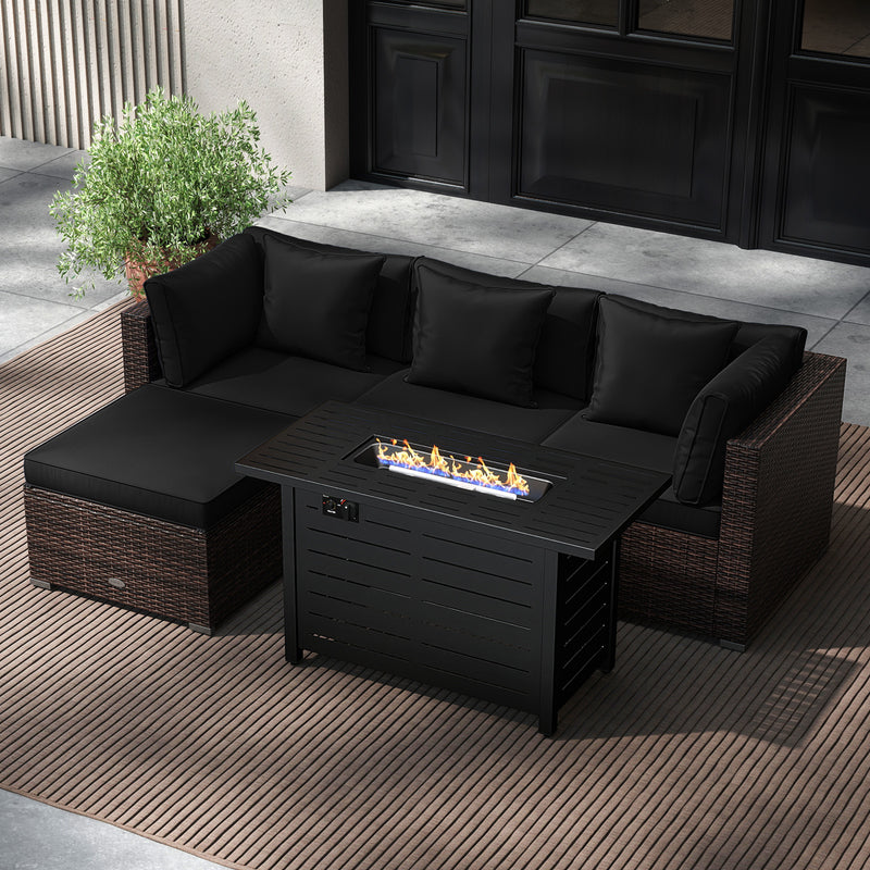 Costway - Heavy-duty Frame Rattan Sofa Set with 60000 BTU Firepit Table-Black