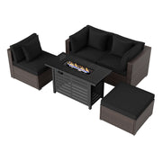Costway - Heavy-duty Frame Rattan Sofa Set with 60000 BTU Firepit Table-Black