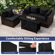 Costway - Heavy-duty Frame Rattan Sofa Set with 60000 BTU Firepit Table-Black