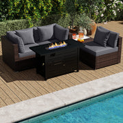 Costway - Heavy-duty Frame Rattan Sofa Set with 60000 BTU Firepit Table-Gray