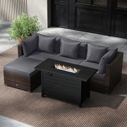 Costway - Heavy-duty Frame Rattan Sofa Set with 60000 BTU Firepit Table-Gray