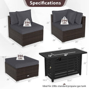 Costway - Heavy-duty Frame Rattan Sofa Set with 60000 BTU Firepit Table-Gray