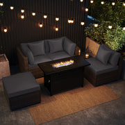 Costway - Heavy-duty Frame Rattan Sofa Set with 60000 BTU Firepit Table-Gray