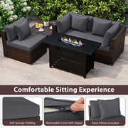 Costway - Heavy-duty Frame Rattan Sofa Set with 60000 BTU Firepit Table-Gray