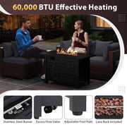 Costway - Heavy-duty Frame Rattan Sofa Set with 60000 BTU Firepit Table-Gray