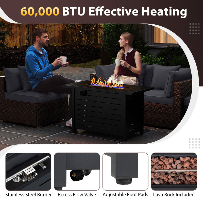 Costway - Heavy-duty Frame Rattan Sofa Set with 60000 BTU Firepit Table-Gray