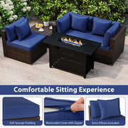 Costway - Heavy-duty Frame Rattan Sofa Set with 60000 BTU Firepit Table-Navy