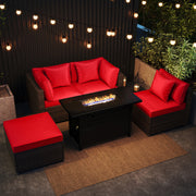Costway - Heavy-duty Frame Rattan Sofa Set with 60000 BTU Firepit Table-Red