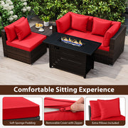 Costway - Heavy-duty Frame Rattan Sofa Set with 60000 BTU Firepit Table-Red