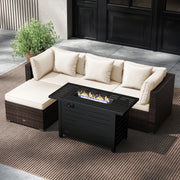 Costway - Heavy-duty Frame Rattan Sofa Set with 60000 BTU Firepit Table-Off White