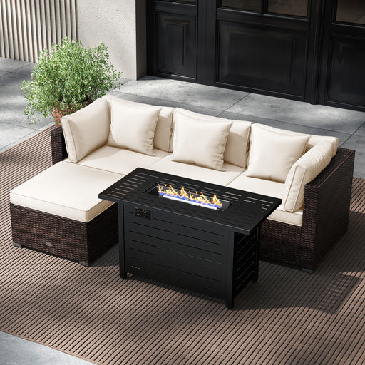 Costway - Heavy-duty Frame Rattan Sofa Set with 60000 BTU Firepit Table-Off White