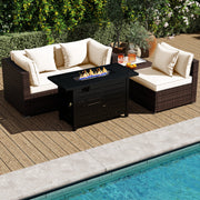 Costway - Heavy-duty Frame Rattan Sofa Set with 60000 BTU Firepit Table-Off White