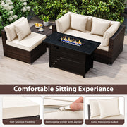 Costway - Heavy-duty Frame Rattan Sofa Set with 60000 BTU Firepit Table-Off White