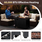 Costway - Heavy-duty Frame Rattan Sofa Set with 60000 BTU Firepit Table-Off White