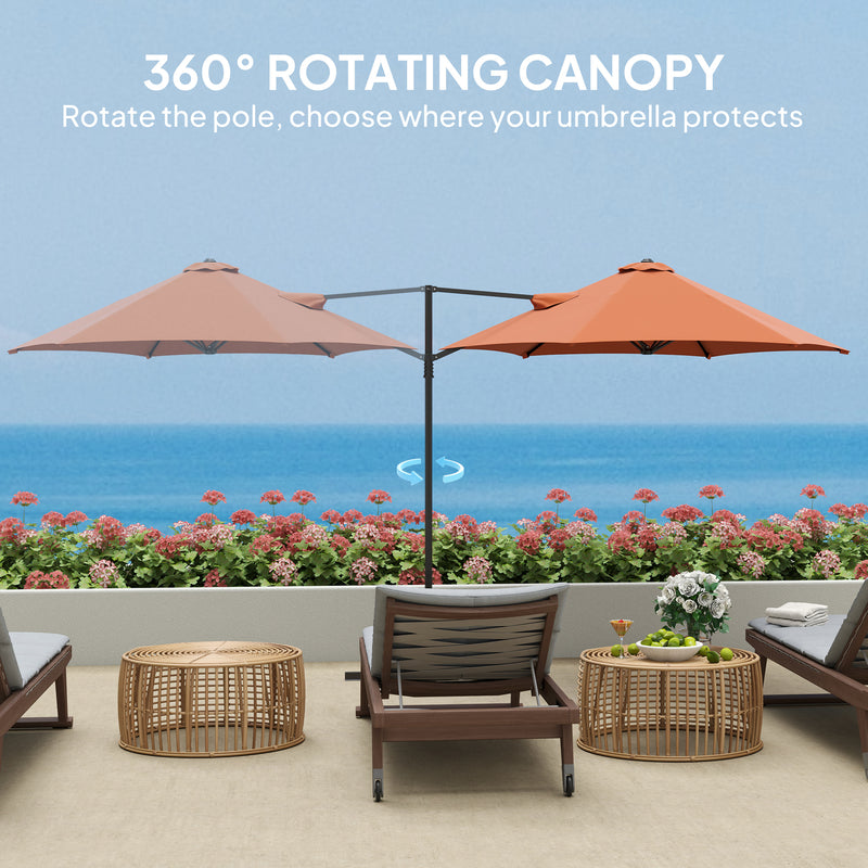 8.5FT Offset Patio Umbrella with 360° Rotation, Outdoor Cantilever Roma Parasol Hanging Sun Shade Canopy Shelter with Cross Base, Orange