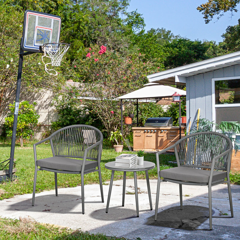 Outsunny - 3-Piece Rattan Bistro Set, Garden Seating Group with 2 Armchairs and Coffee Table, Balcony Furniture Set, Grey