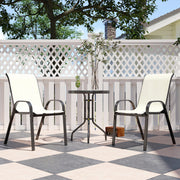 Outsunny - 3 Pieces Bistro Set, Small Patio Furniture Set with Stackable Mesh Chairs, Glass Table for Garden, Balcony, Beige