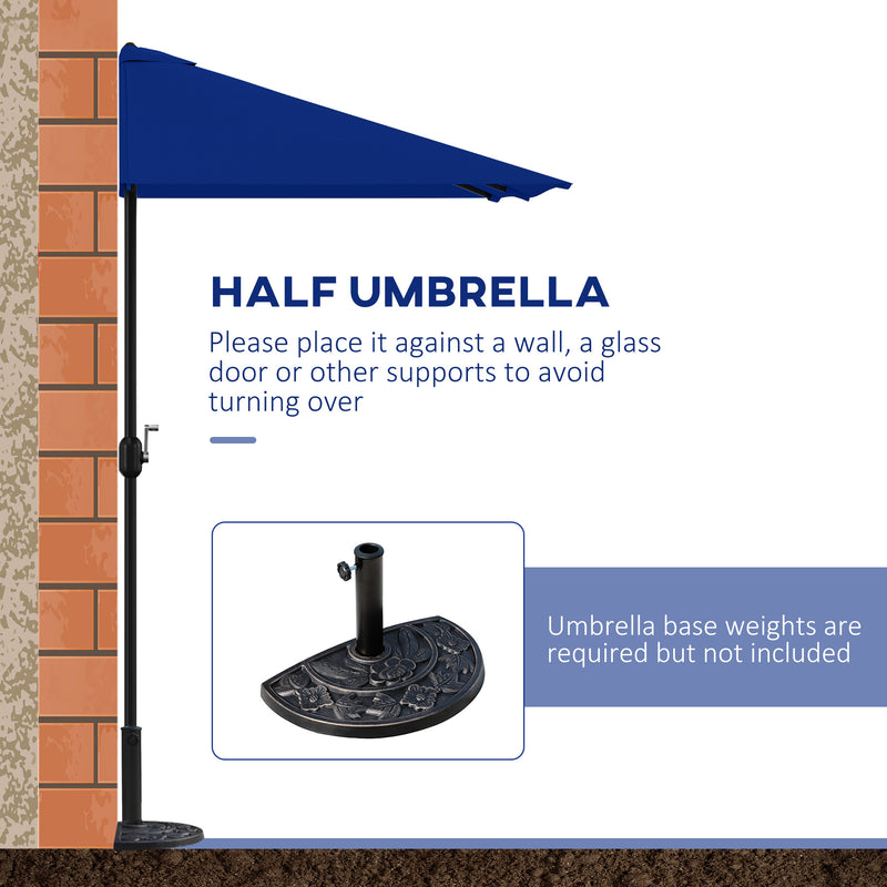 Outsunny - 8ft Half Round Umbrella Outdoor Balcony Parasol Patio Garden Outdoor Window Sun Shade w/ 5 Ribs, Dark Blue — 84D-074V00DB