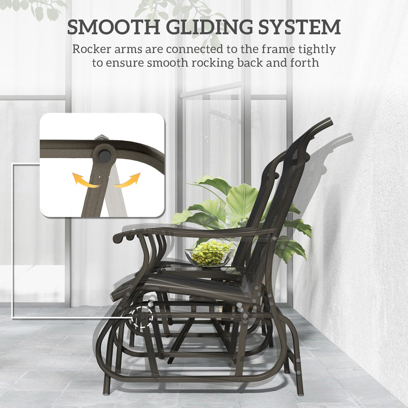 Outsunny - 3PCs Gliding Rocking Chair & Bistro Tea Table Set, Black