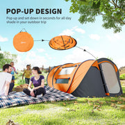 Outsunny - 4 Person Camping Tent, Easy Pop Up Tent with Doors, Windows and Carry Bag, Automatic Setup Tent for Hiking, Orange