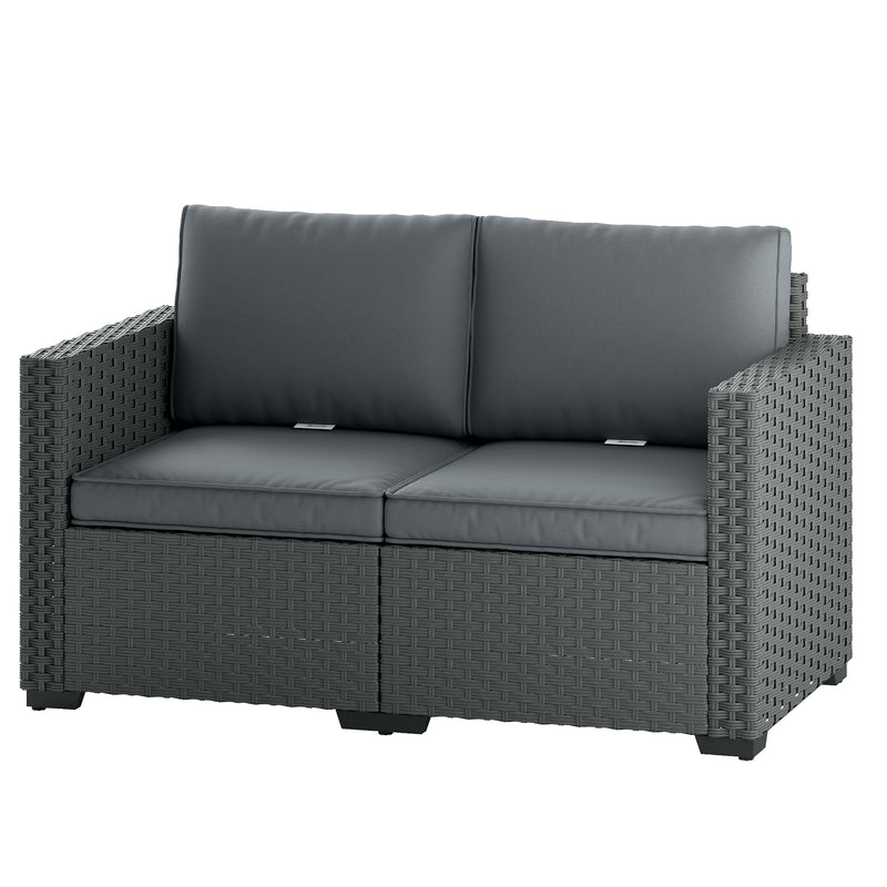 Outsunny - 2 Seater Outdoor Couch Patio Sofa with Deep Seat, Cushions, Wide Armrests for Garden, Balcony, Porch, Dark Grey