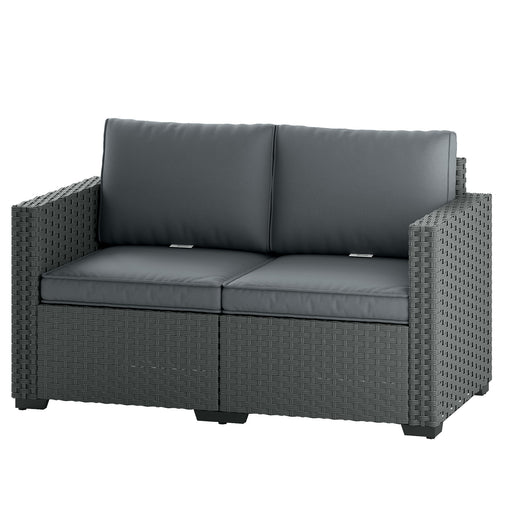 Outsunny - 2 Seater Outdoor Couch Patio Sofa with Deep Seat, Cushions, Wide Armrests for Garden, Balcony, Porch, Dark Grey