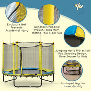Qaba 4.6FT Trampoline for Kids with Enclosure Net for Ages 3-6, Indoor Outdoor Use, Yellow