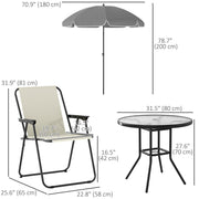 Outsunny - 6 Pieces Patio Dining Set with Umbrella, Patio Furniture Set with Folding Chairs, Glass Table for Garden Backyard, Cream White