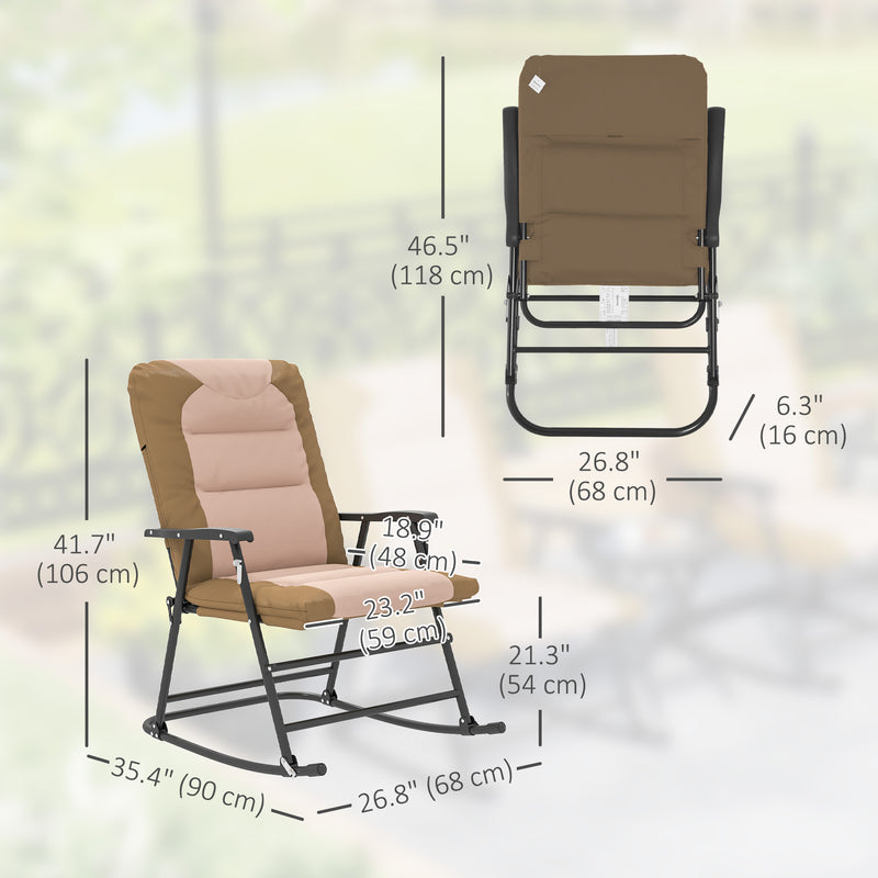 Outsunny - Folding Rocking Chair Set of 2 Padded Rockers with Armrest, Light Brown