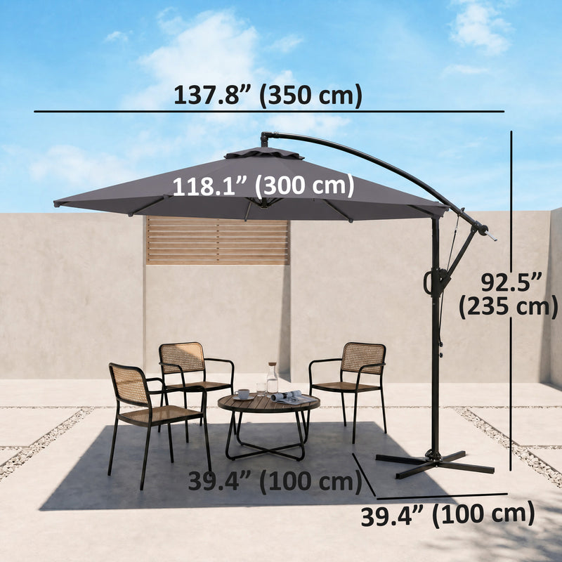 Outsunny - 118.1" Patio Offset Umbrella with Cover and Wind Protection Strap, with Crank Handle and Tilt, UPF50+, Grey — 84D-422V00GY