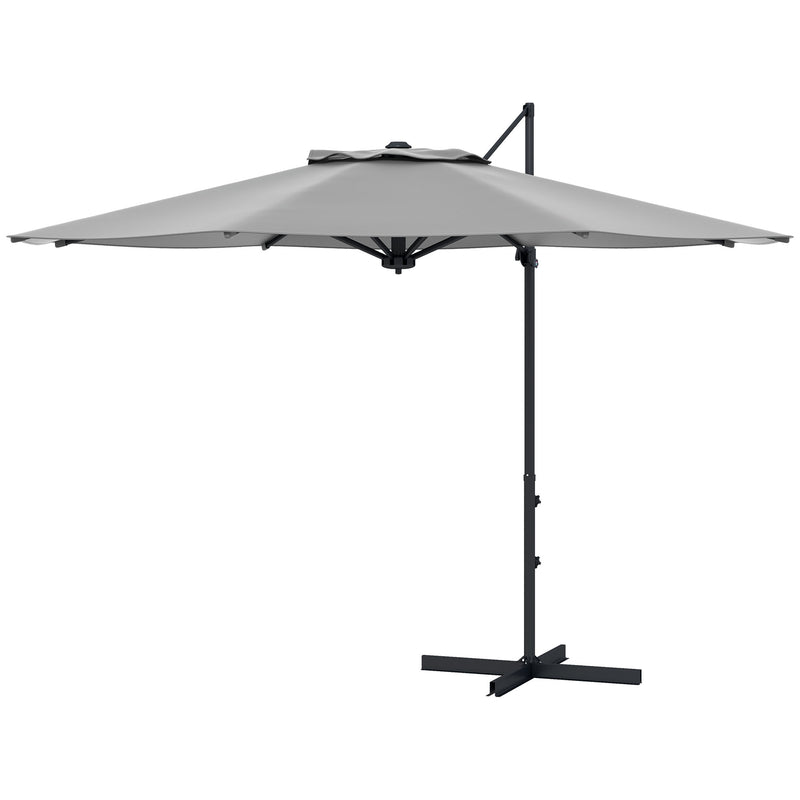 Outsunny - 10 FT Cantilever Umbrella, Aluminum Hanging Offset Umbrella with 360° Rotation, Crank, Tilt, Cross Base, Grey — 84D-321V00CG